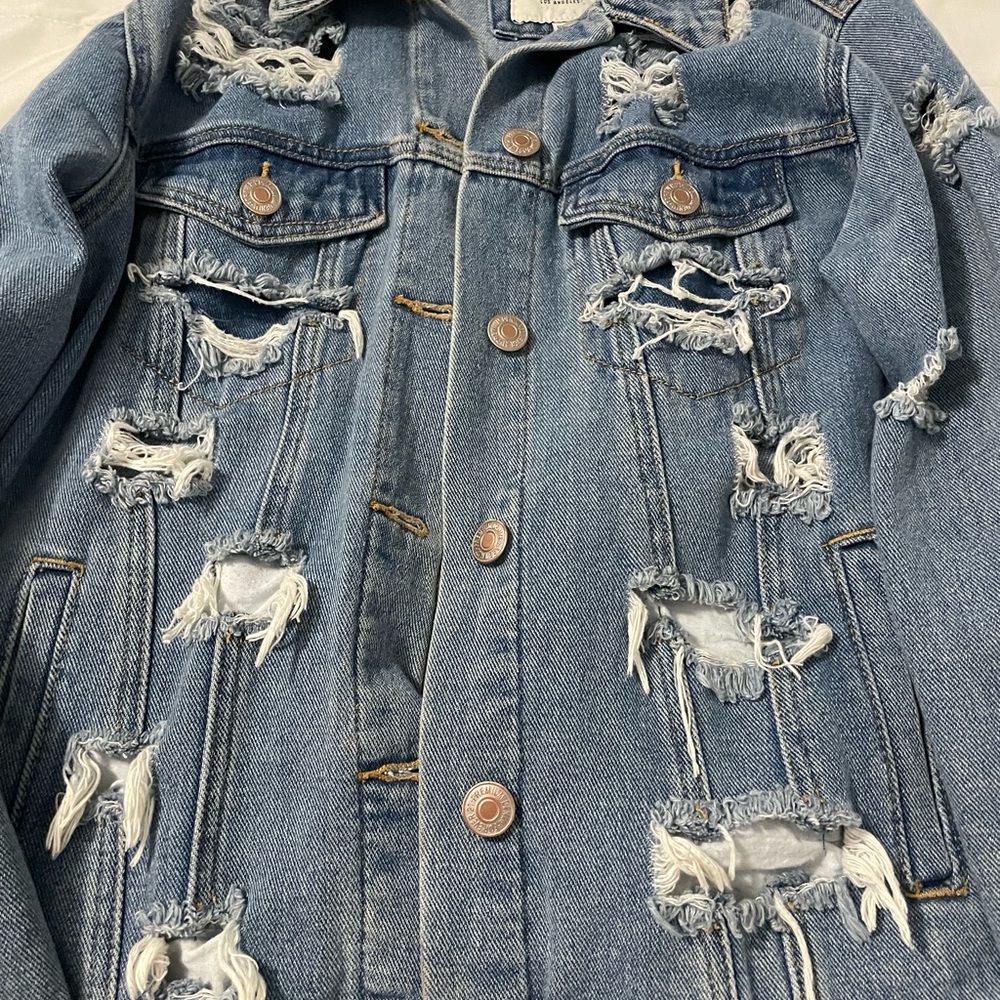 Distressed Blue Denim Jacket Size Small - Picture 6 of 9